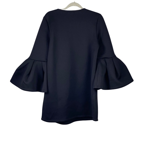 Anthropologie Pleione NWT Black Ruffle Bell Sleeve A-Line Scuba Mini Dress Small - Picture 2 of 10